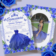 Royal Blue Glitter Floral Sparkle Quinceanera