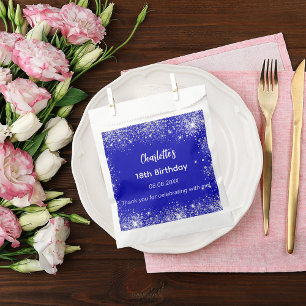 Royal blue glitter name thank you birthday favour bag