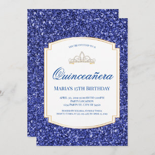 Royal Blue Glitter Quinceañera Invitations