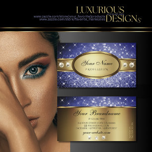 Royal Blue Glitter Sparkle Stars Diamonds Gold Business Card
