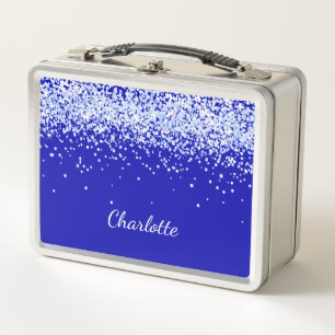 Royal blue glitter sparkles name script metal lunch box