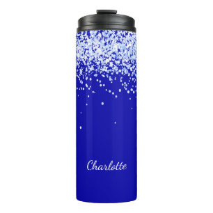 Royal blue glitter sparkles name script thermal tumbler