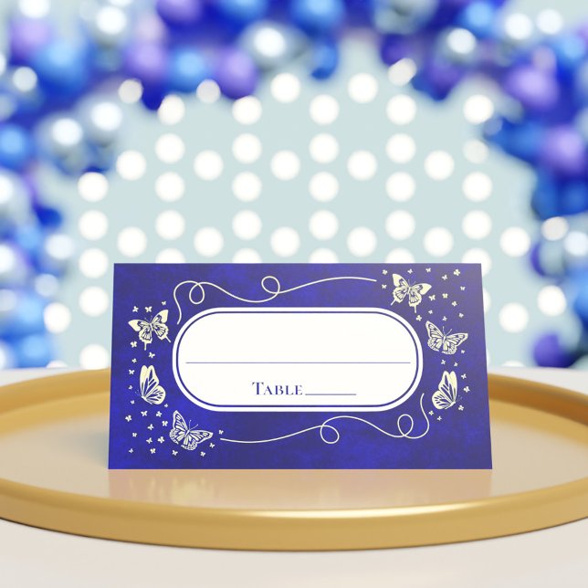 Royal Blue Gold 15 Years Old Quinceañera Butterfly Place Card (Royal Blue Gold 15 Years Old Quinceañera Butterfly Place Card)
