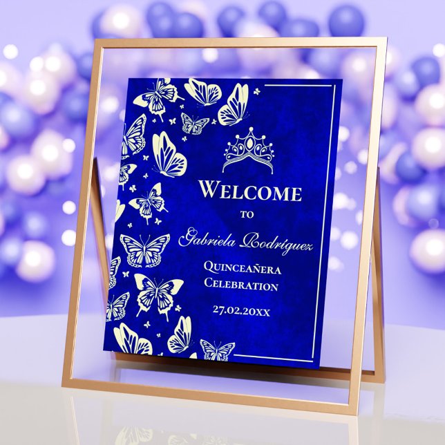 Royal Blue Gold 15th Birthday Quinceañera Welcome Poster (Royal Blue Gold 15th Birthday Quinceañera Welcome Poster)