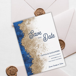 Royal Blue Gold Abstract Luxury Formal Wedding  Save The Date