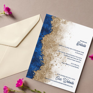 Royal Blue Gold Abstract Luxury Wedding Details Enclosure Card