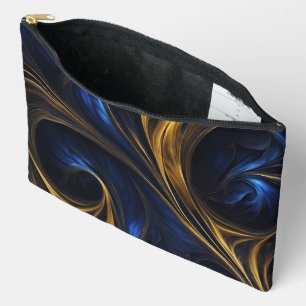 Royal Blue Gold Abstract Swirl Accessory Pouch