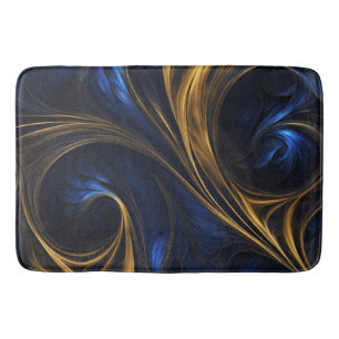 Royal Blue Gold Abstract Swirl Bath Mat