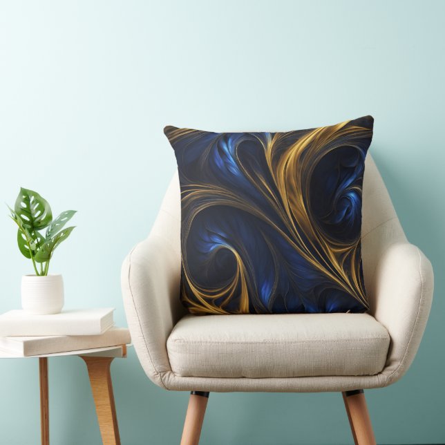 Royal Blue Gold Abstract Swirl Cushion (Chair)