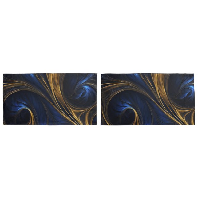 Royal Blue Gold Abstract Swirl Pillowcase (Front-Set)
