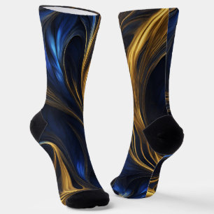 Royal Blue Gold Abstract Swirl Socks