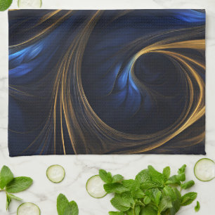 Royal Blue Gold Abstract Swirl Tea Towel