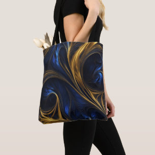 Royal Blue Gold Abstract Swirl Tote Bag