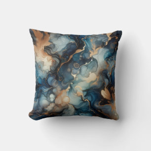 Royal Blue + Gold Alcohol Ink Marble Throw Pillow