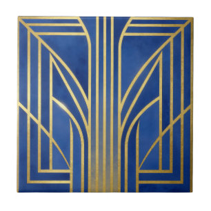 Royal Blue Gold Art Deco Ceramic Tile