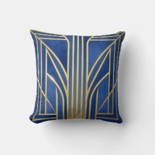 Royal Blue Gold Art Deco Cushion
