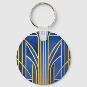 Royal Blue Gold Art Deco Key Ring