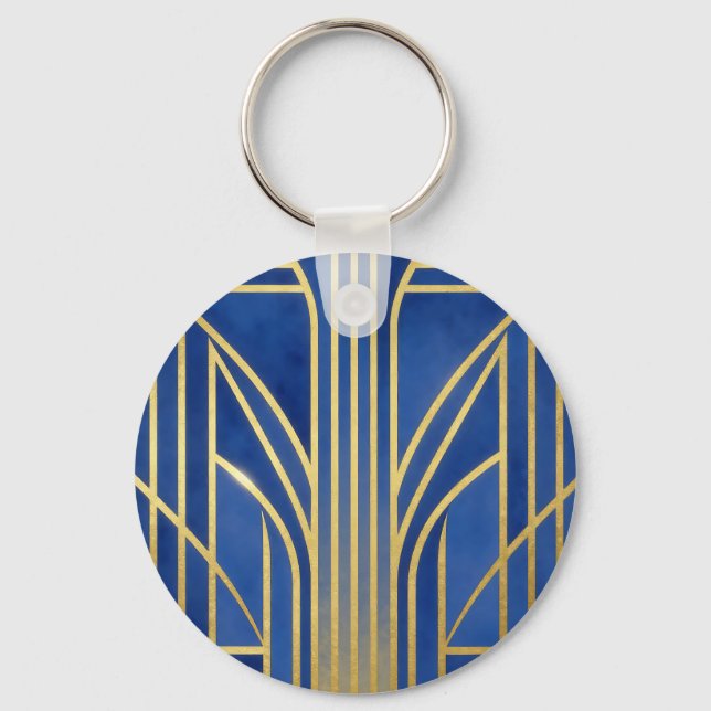 Royal Blue Gold Art Deco Key Ring (Front)