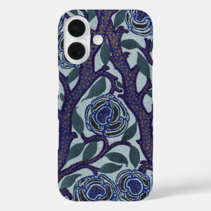 Royal Blue & Gold Art Deco Rose Floral Decor iPhone 16 Case