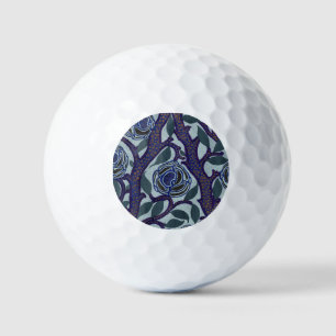 Royal Blue & Gold Art Deco Rose Floral Decor Golf Balls