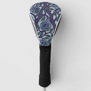 Royal Blue & Gold Art Deco Rose Floral Decor Golf Head Cover