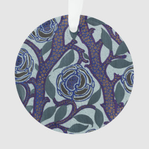 Royal Blue & Gold Art Deco Rose Floral Decor Ornament