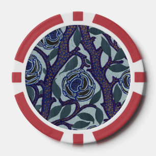 Royal Blue & Gold Art Deco Rose Floral Decor Poker Chips