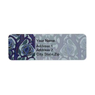 Royal Blue & Gold Art Deco Rose Floral Decor Return Address Label