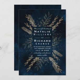 Royal blue Gold Autumnal Harvest theme Invitation