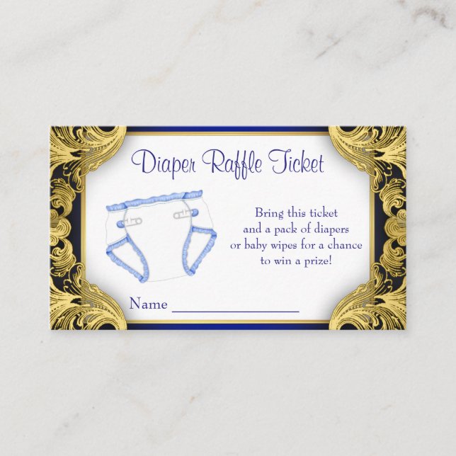 Royal Blue Gold Baby Diaper Raffle Ticket Enclosure Card (Front)