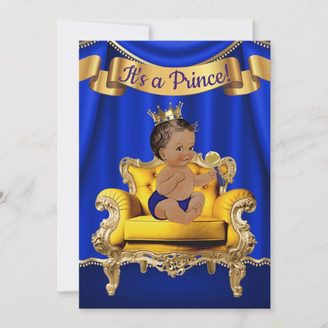 Royal Blue Gold Baby Shower Invitations (Front)