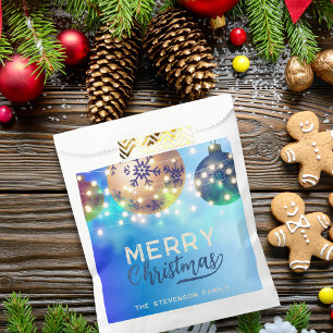 Royal Blue Gold Baubles Family Christmas Party Favour Bag