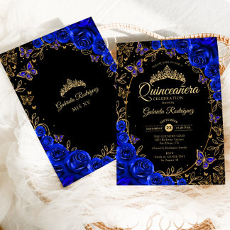 Royal Blue Gold Black Quinceanera Invitation