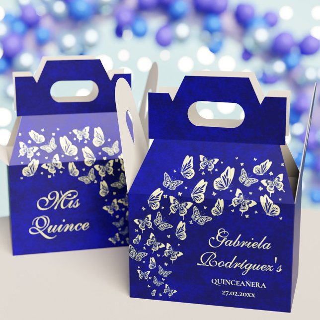 Royal Blue Gold Butterfly 15 years Old Quinceañera Favour Box (Royal Blue Gold Butterfly 15 years Old Quinceañera Favor Boxes)