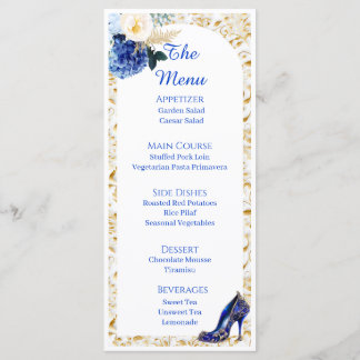 Royal Blue Gold Butterfly Dinner Menu Card 