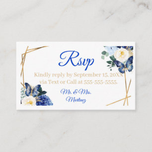 Royal Blue Gold Butterfly Quinceañera RSVP Card