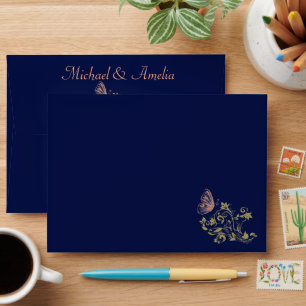 Royal Blue Gold Butterfly Wedding Card Envelope