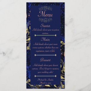 Royal Blue Gold Butterfly Wedding Menu