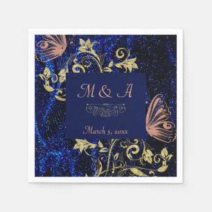 Royal Blue Gold Butterfly Wedding Napkin