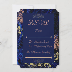 Royal Blue Gold Butterfly Wedding RSVP Card