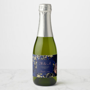 Royal Blue Gold Butterfly Wedding Sparkling Wine Label