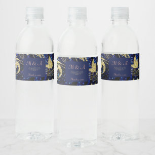 Royal Blue Gold Butterfly Wedding Water Bottle Label