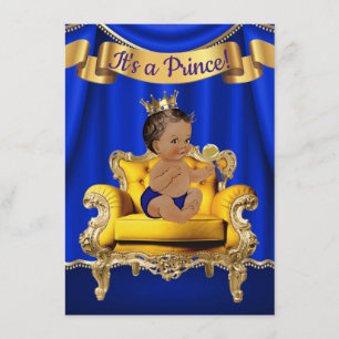 Royal Blue Gold Chair Baby Shower Invitations