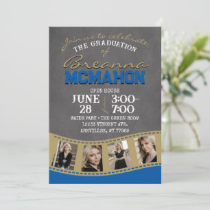 Royal Blue & Gold Chalkboard Filmstrip Graduation Invitation