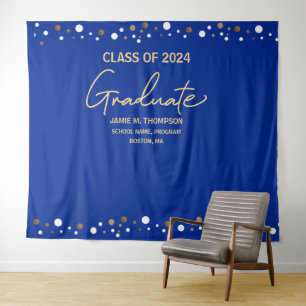 Royal Blue Gold Class of 2023 backdrop graduation Tapestry