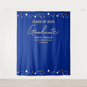 Royal Blue Gold Class of 2024 backdrop graduation Tapestry