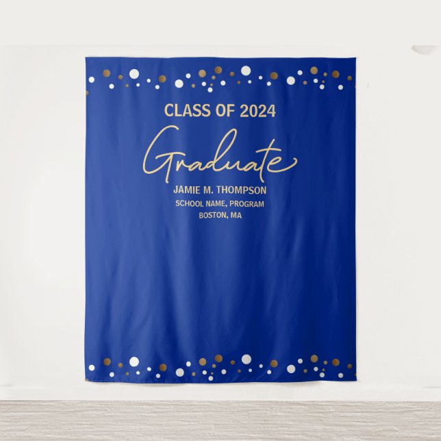 Royal Blue Gold Class of 2024 backdrop graduation Tapestry (Front)