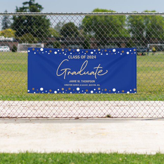 Royal Blue Gold Class of 2024 Graduation Banner (Insitu)