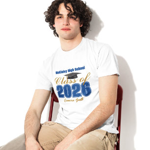 Royal Blue Gold Class of 2026 Customized Graduate T-Shirt