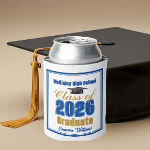 Royal Blue Gold Class of 2026 Graduation Party Can Cooler